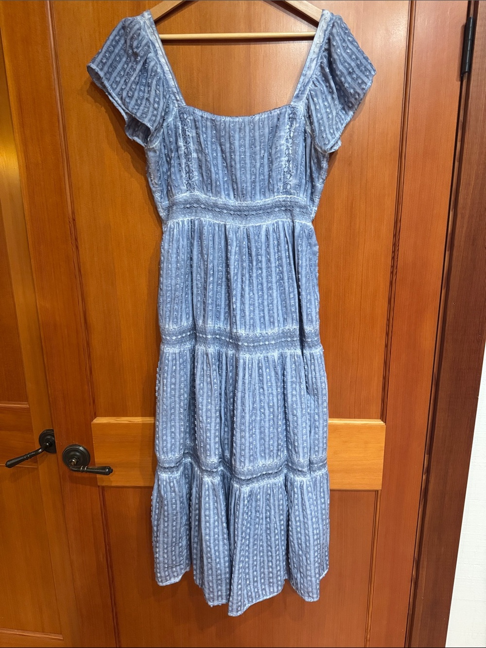 Super Cute Cottagecore 100% Cotton Blue Tiered Midi Dress